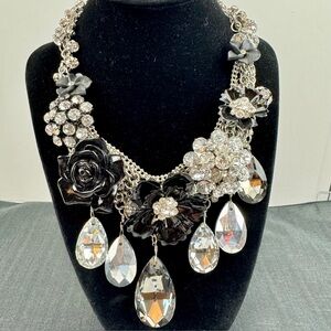 White House Black Market Floral Rhinestone and Crystal Statement Necklace